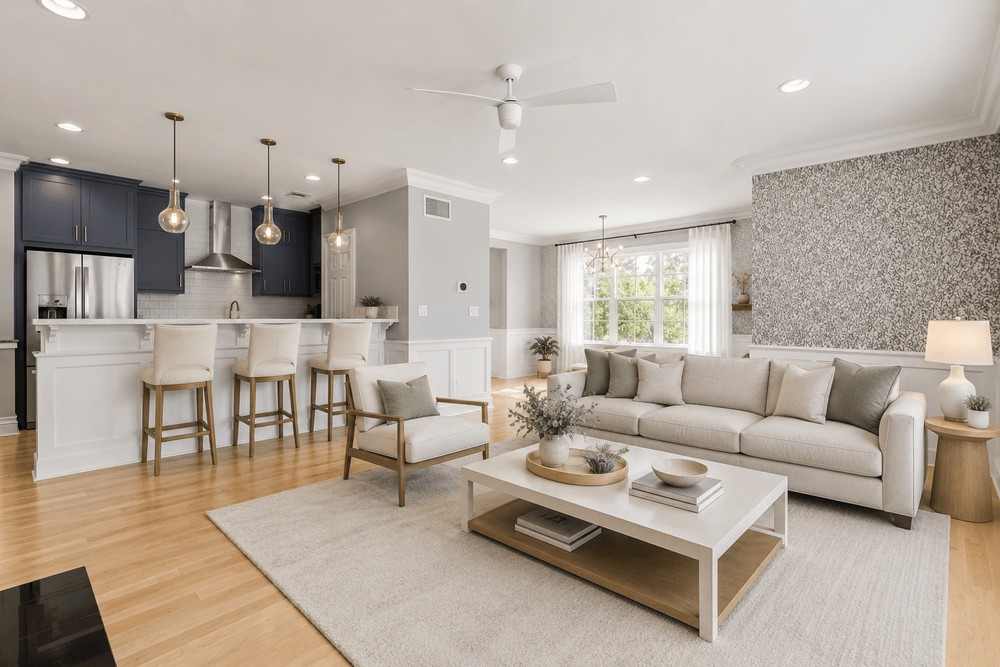 1609 Hartford Road, Unit A Austin, TX 78703 - Photo 15 of 39 An inviting open-concept living space features warm hardwood flooring and modern lighting fixtures.