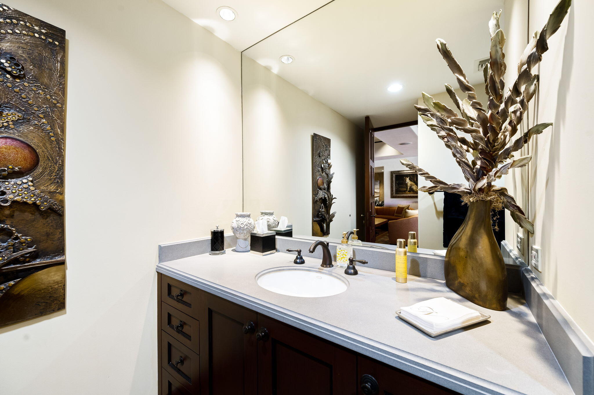 100 Lantana View Palm Desert, CA 92260 - Photo 23 of 121 a bathroom with a double vanity sink and a mirror
