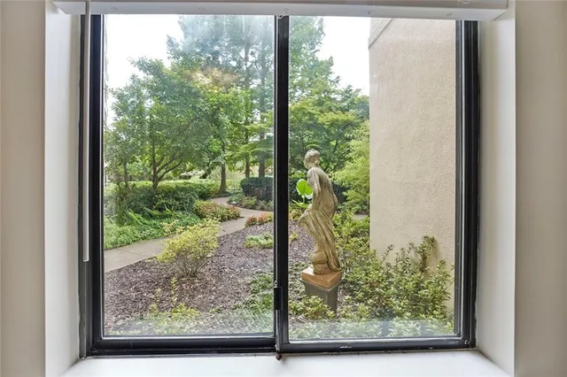 a view of a garden from a window