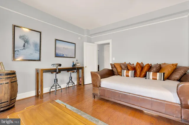 a living room with furniture and a rug