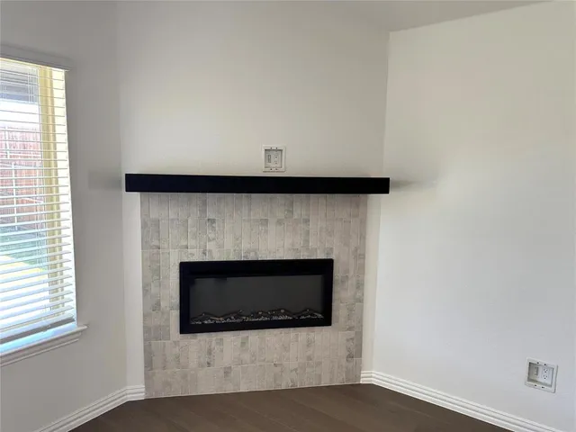 a living room with a fireplace in it