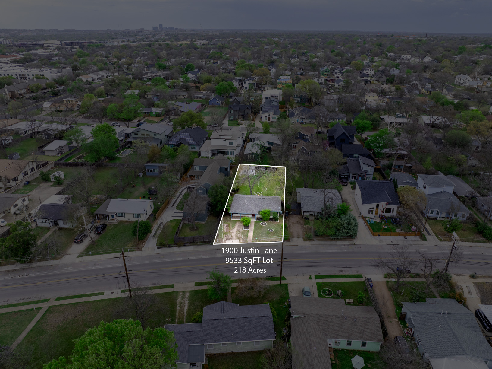 1900 Justin Lane Austin, TX 78757 - Photo 26 of 27 Aerial view of residential area with property boundaries highlighted