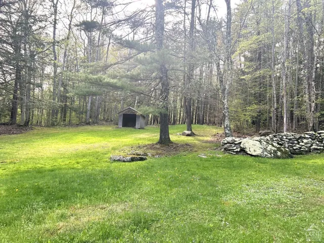 a view of swimming pool with a yard and large trees
