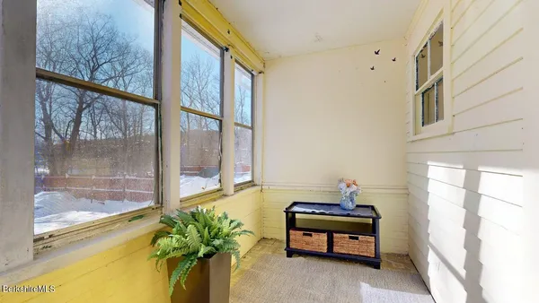 a bath room with a window