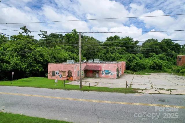 a aerial view of a house with a yard and a garage