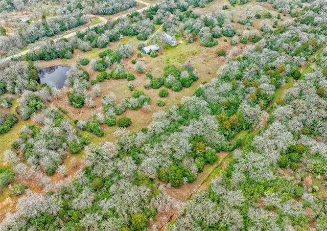 a view of a large yard with lots of bushes