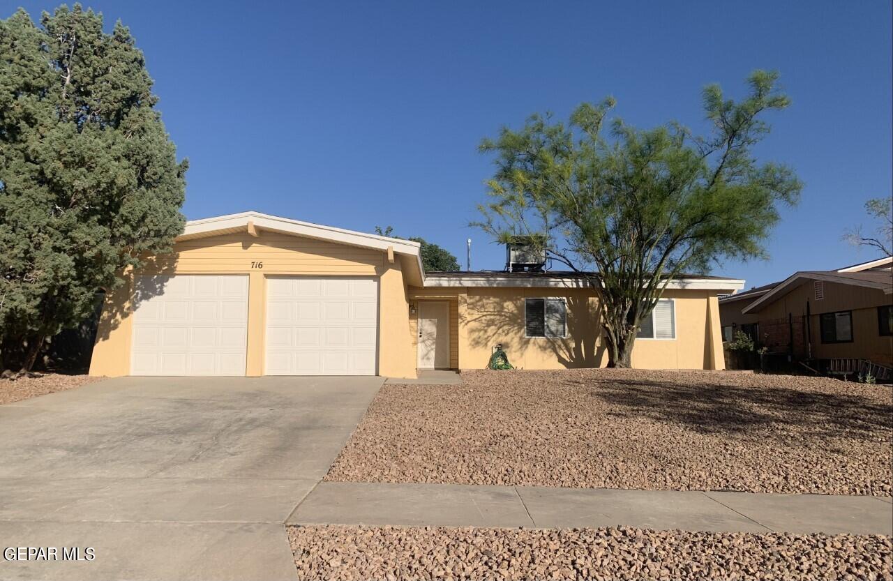a view of a house with a yard and garage