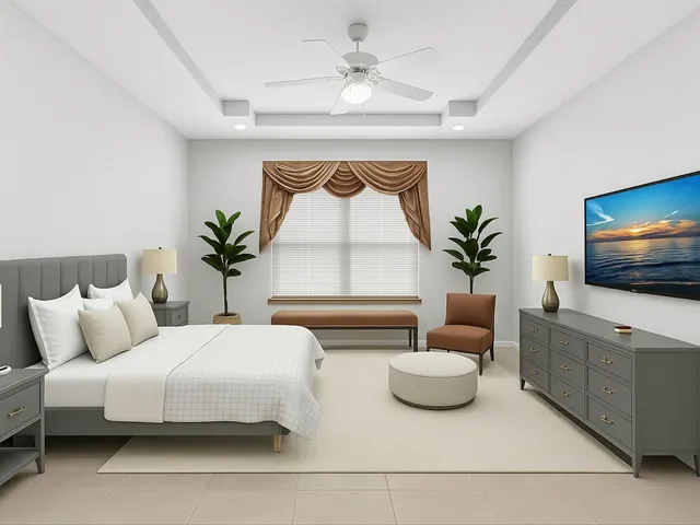 a view of kitchen with furniture and wooden cabinets