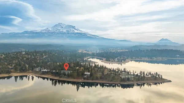 a view of a lake with a mountain in the background