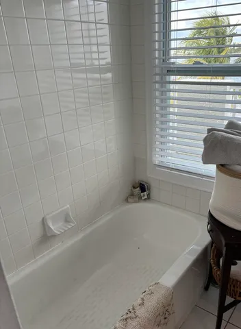 a bathroom with a bathtub