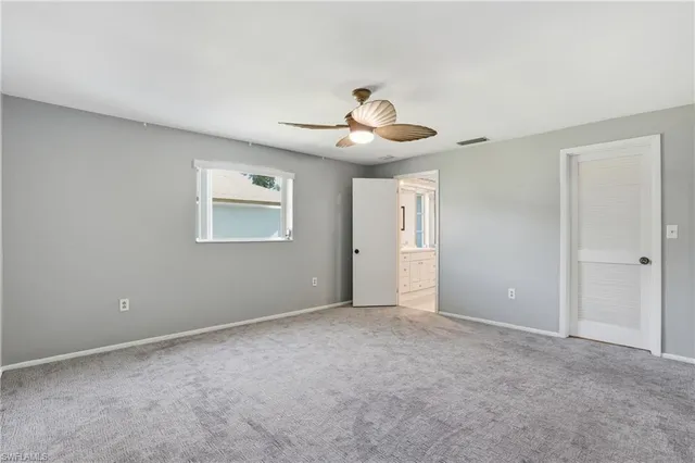 a view of a room with a window