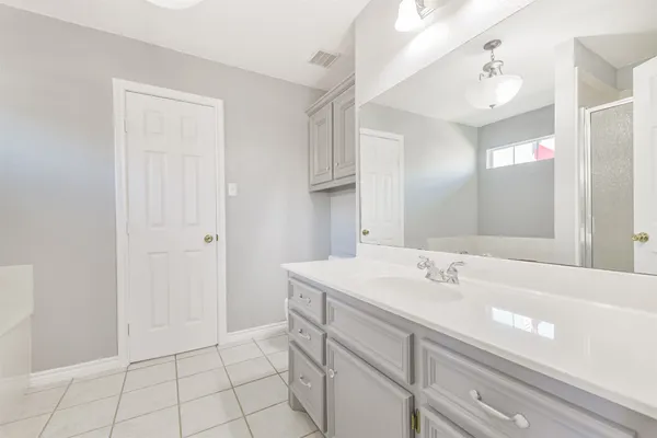a bathroom with a sink a vanity and a mirror