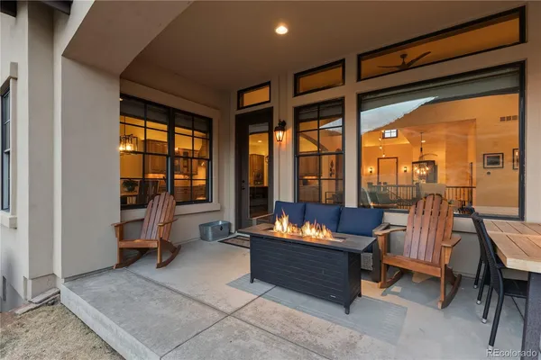 a view of balcony with furniture