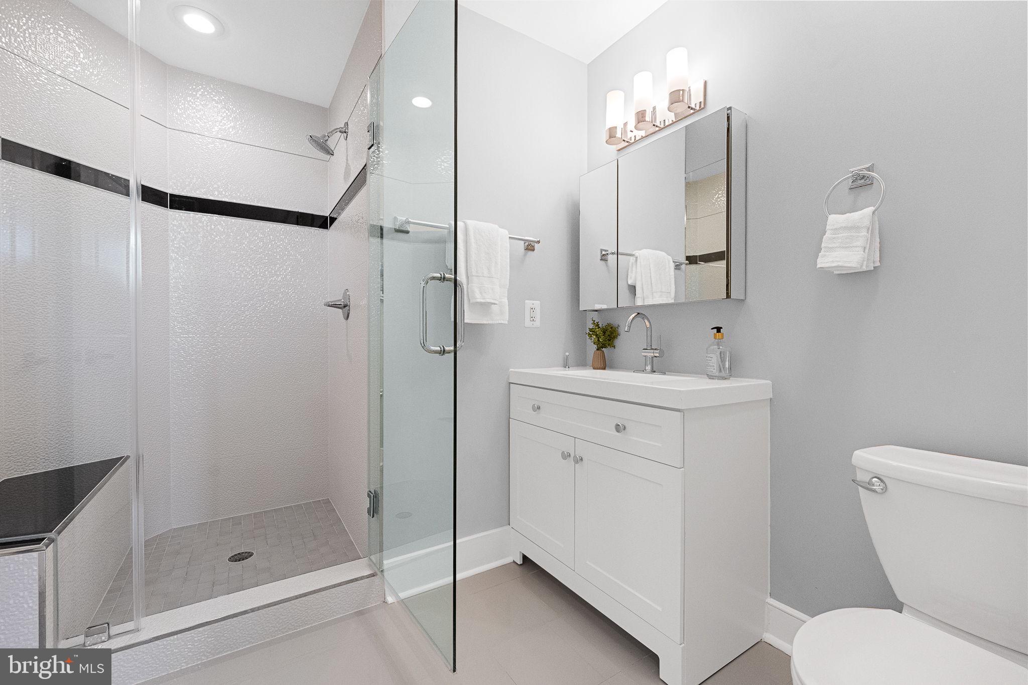 2819 11th Street Northwest, Unit 2 Washington, DC 20001 - Photo 16 of 36 a bathroom with a shower sink mirror and toilet