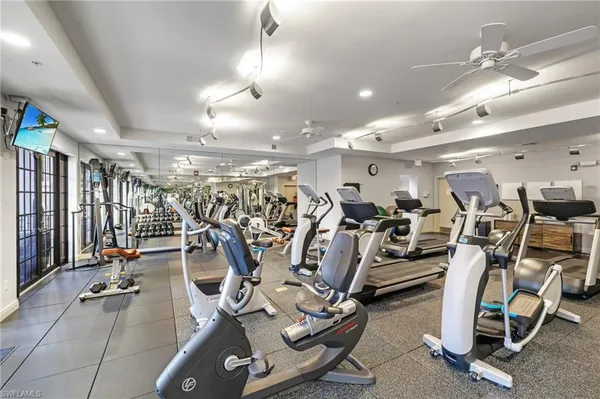 a view of a room with gym equipment