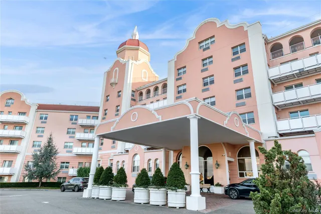 front view of a building with a street