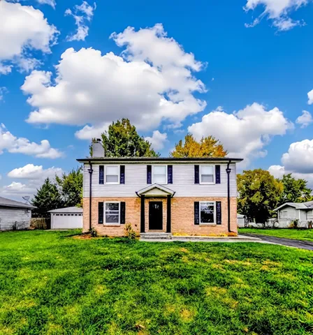 a view of a yard in front of a house with a big yard