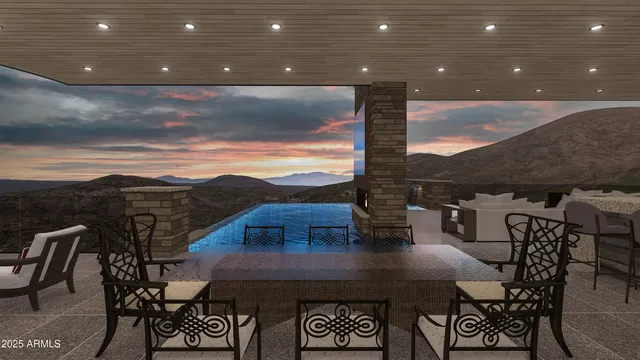 a view of a terrace with furniture and stove