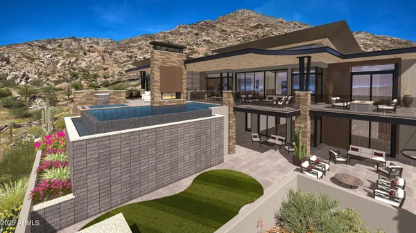 a view of swimming pool with outdoor seating