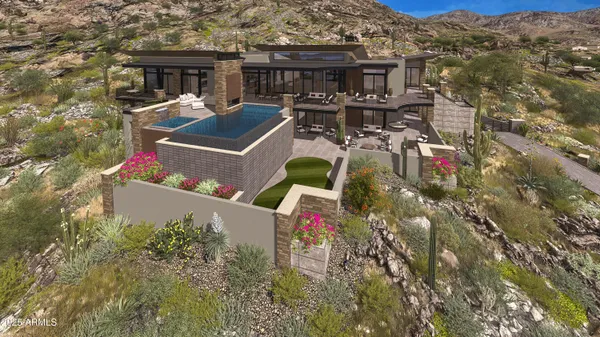 an aerial view of house with yard