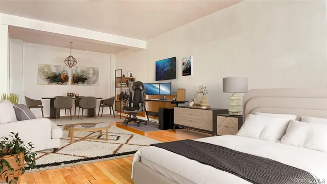 a view of a livingroom with furniture and wooden floor