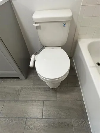 a close view of a toilet in a bathroom