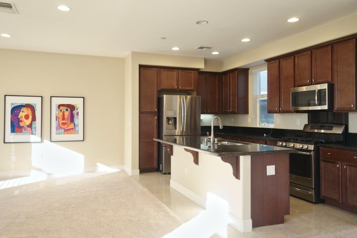 1579 Canal Street Milpitas, CA 95035 - Photo 15 of 36 a kitchen with stainless steel appliances granite countertop a stove a sink and a refrigerator with wooden floor