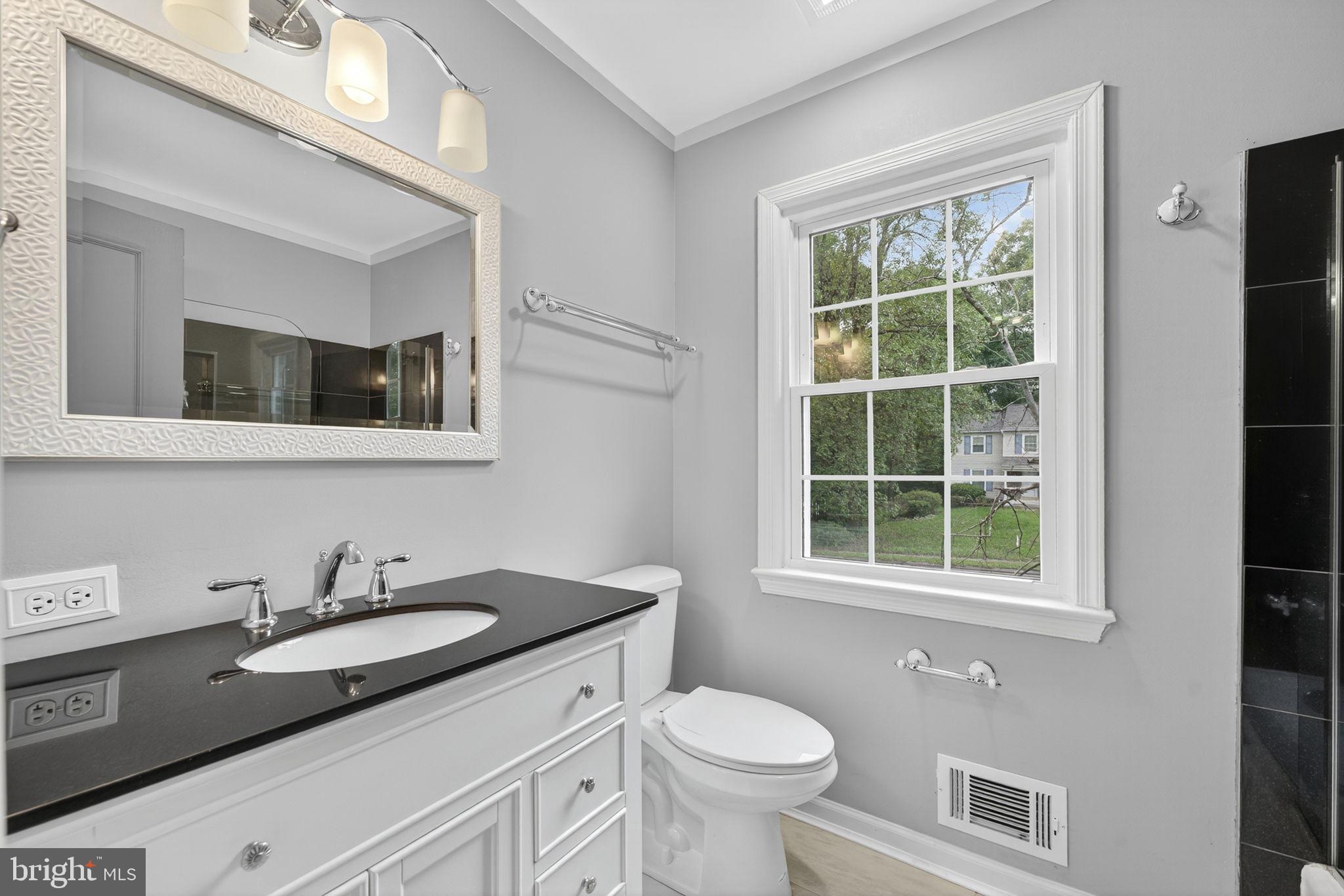 7009 Cold Spring Lane Alexandria, VA 22306 - Photo 20 of 30 a bathroom with a granite countertop toilet sink and mirror