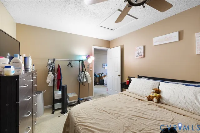a bedroom with a bed and a walk in closet