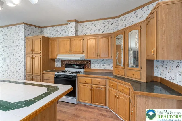 a kitchen with stainless steel appliances granite countertop a refrigerator a stove and a sink