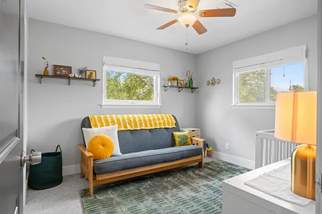 workspace with wooden floor and windows