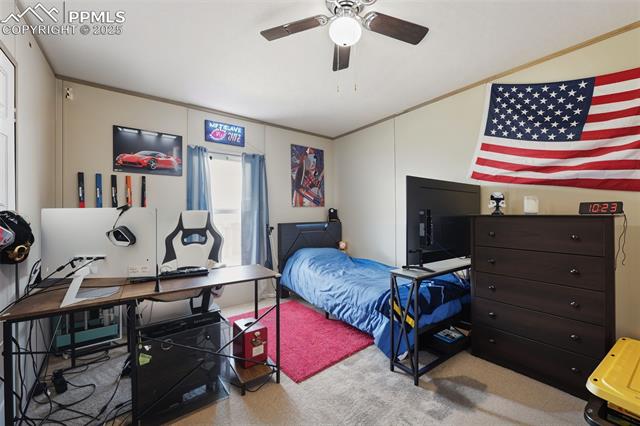 30890 Ken View Yoder, CO 80864 - Photo 8 of 18 Bedroom with carpet floors, an office area, and a ceiling fan