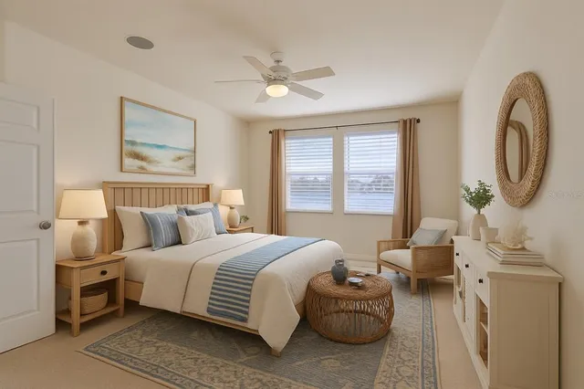 a bedroom with a bed and window