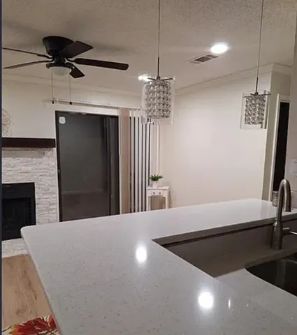a view of a livingroom with a chandelier