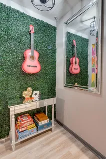 a outdoor space with wooden floor