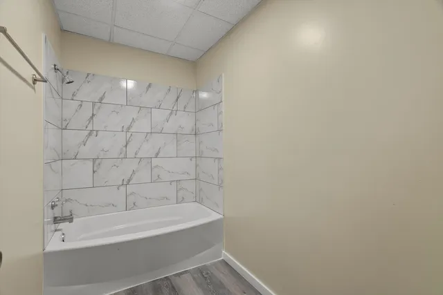 a bathroom with a bathtub