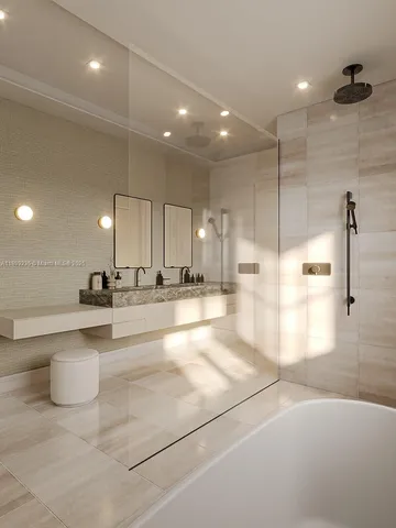 a large bathroom with a large tub