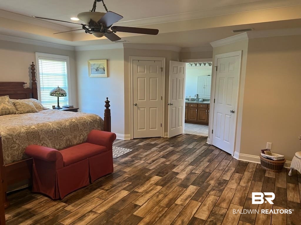 16311 Old Brady Road Bay Minette, AL 36507 - Photo 22 of 38 Spacious interior featuring wood-finish flooring, a tray ceiling with a ceiling fan, and multiple white paneled doors