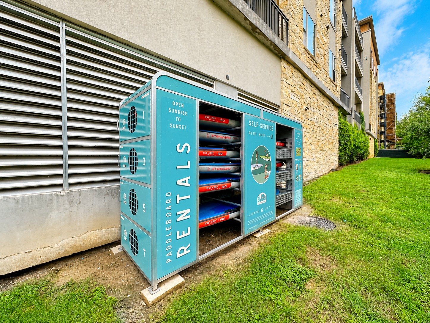 1900 Barton Springs Road, Unit 3036 Austin, TX 78704 - Photo 16 of 19 An innovative paddleboard rental station offers outdoor recreation, rightoutside the building.