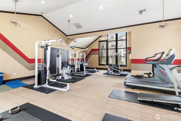 a view of a room with gym equipment