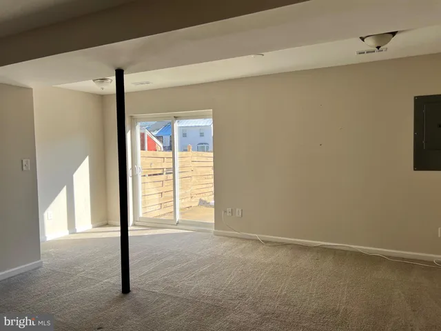 a view of a room with blue walls