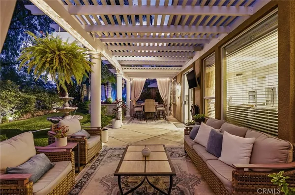 a view of a porch with furniture