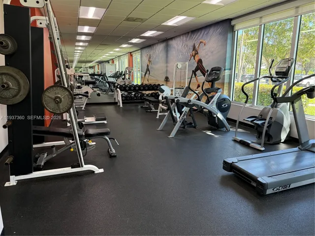 a view of a room with gym equipment