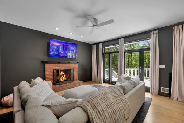 a living room with furniture and a couch