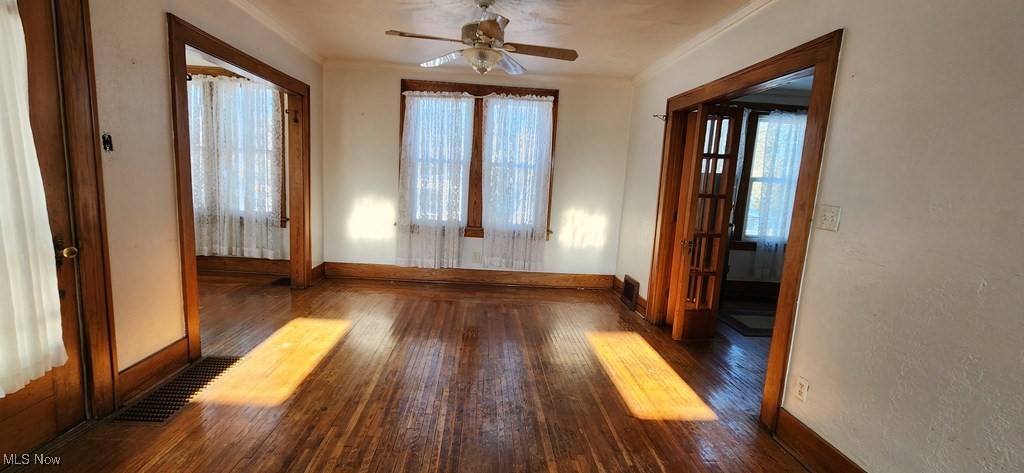 125 Rockdale Road Follansbee, WV 26037 - Photo 5 of 19 Unfurnished room featuring crown molding, hardwood / wood-style flooring, and a ceiling fan