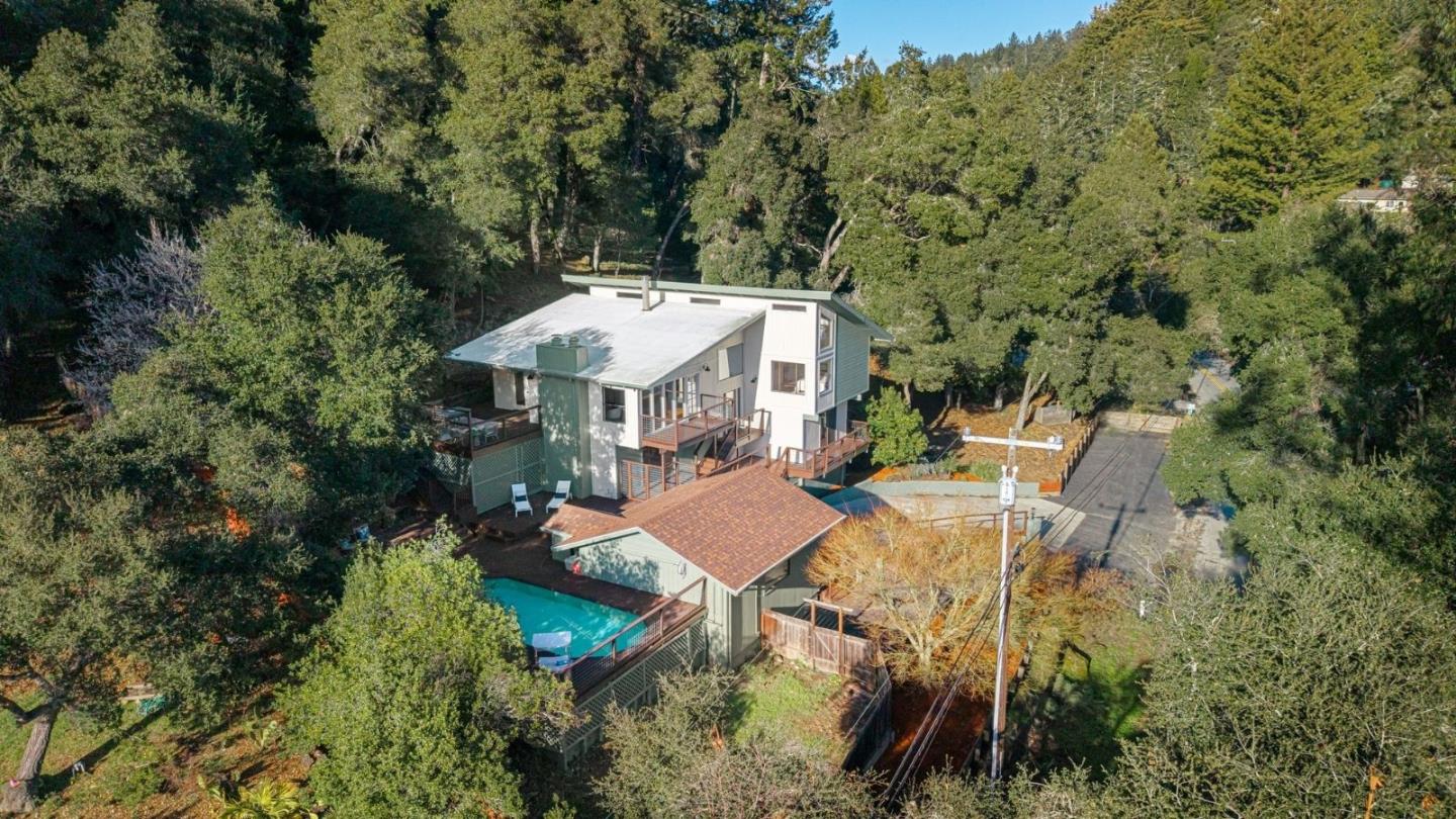 231 Nelson Road Scotts Valley, CA 95066 - Photo 52 of 54 an aerial view of a house with yard and outdoor seating
