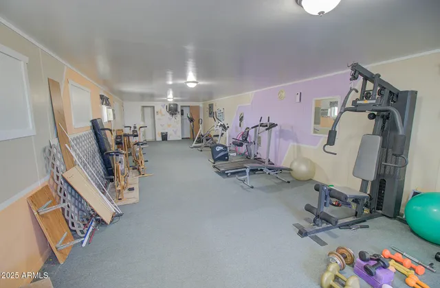 a view of a room with gym equipment