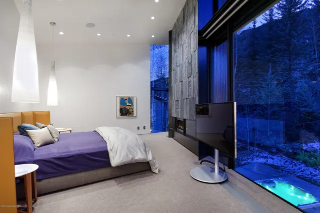 a bedroom with a bed and a couch