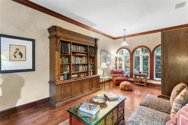 a room with a table and chairs