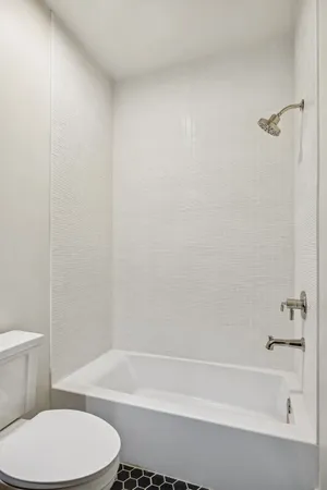a bathroom with a toilet and a bathtub